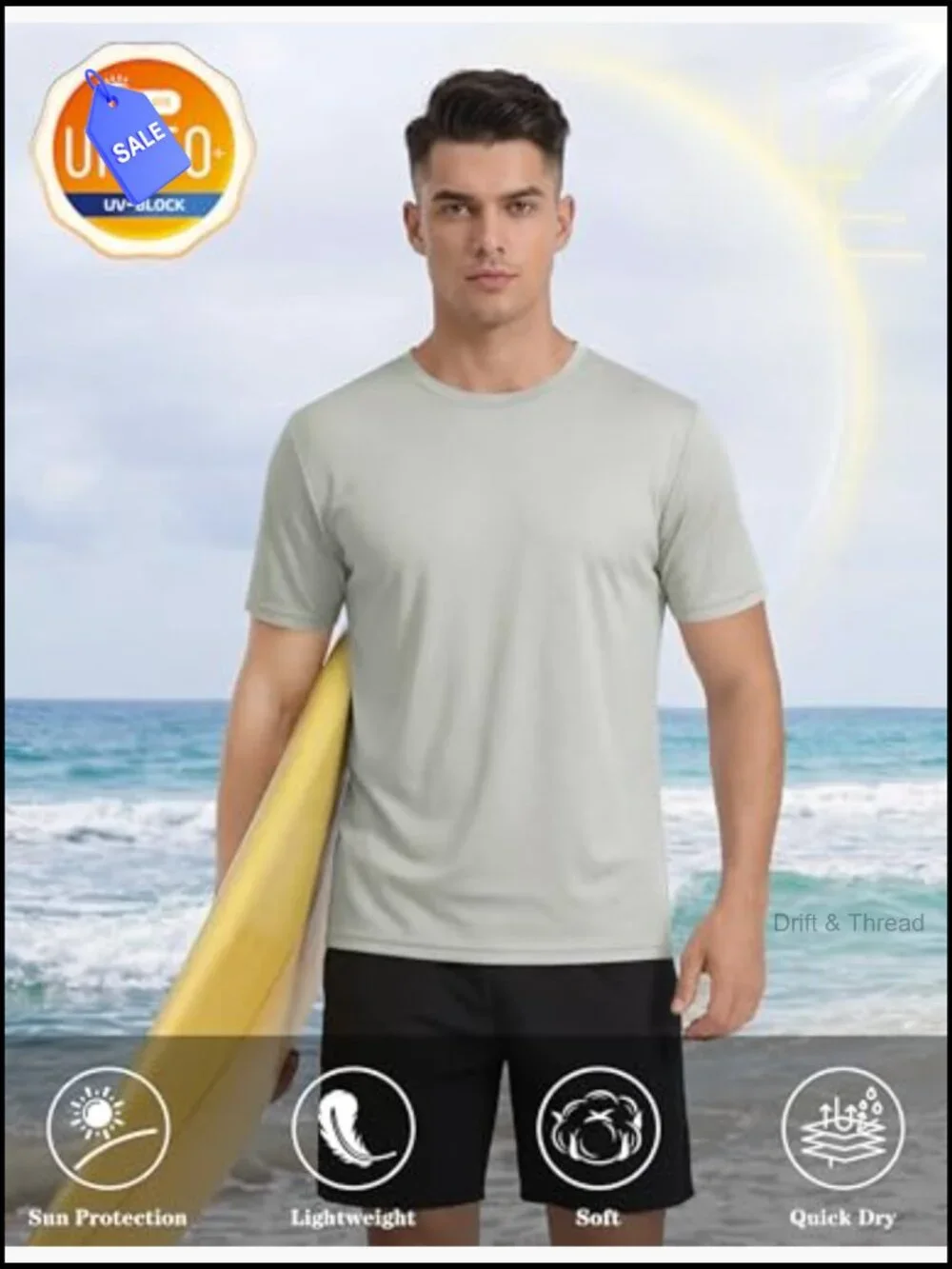 Men's UPF 50+ Sun Protection Rash Guard Quick Dry Athletic Short Sleeve Tee
